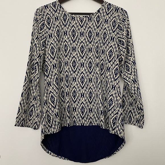 Pookie and Sebastian Cream and Blue Abstract Pattern Blouse - Picture 1 of 14